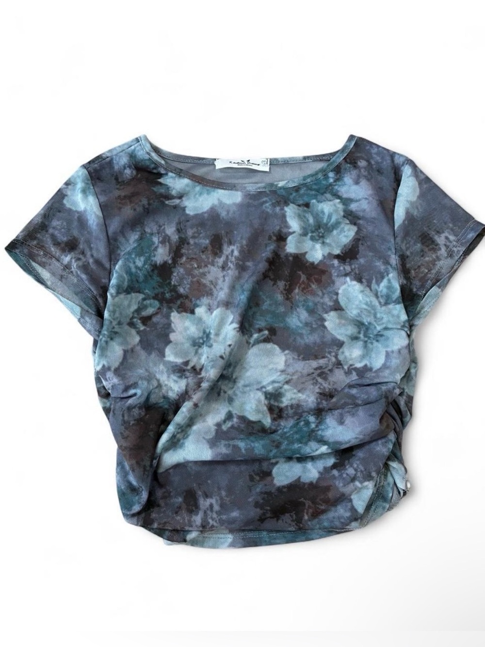 Blue Mesh Floral Crop Small